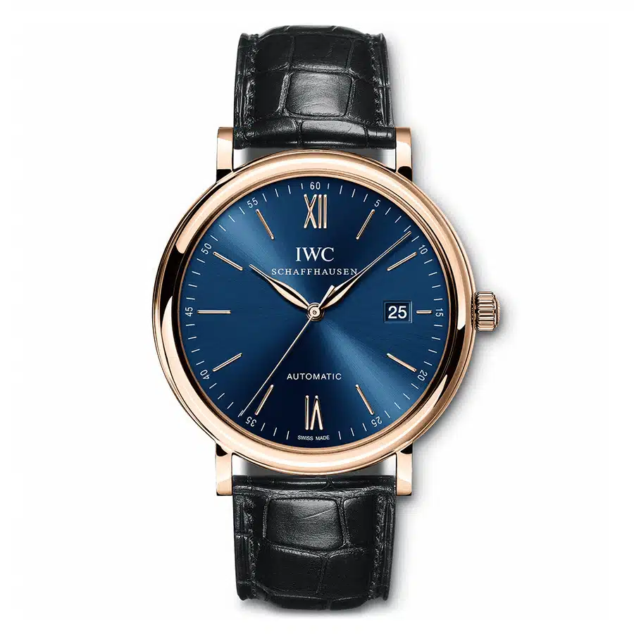 IWC Portofino IW356522 Rose Gold 40mm Black Alligator Blue Dial