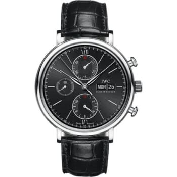 IWC Portofino Chronograph 42mm IW391029 Stainless Steel With Black Leather Watch Black Dial 2024
