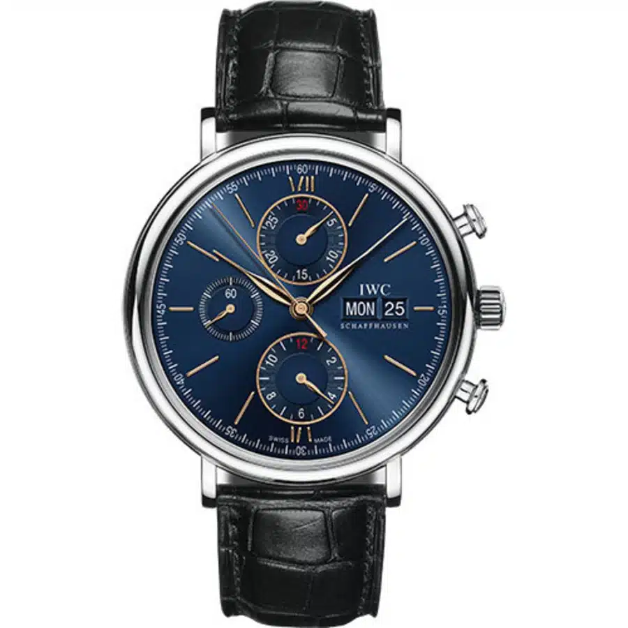 IWC Portofino Chronograph 42 mm Stainless Steel Case IW391036 Blue Dial Black Alligator Strap