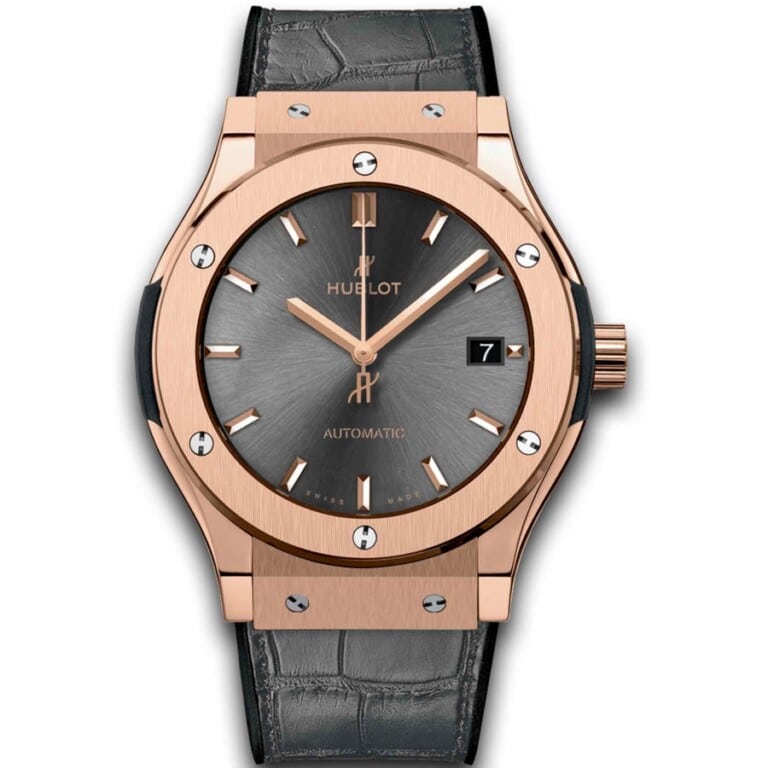 Hublot Classic Fusion Racing Grey Black 511.OX.7081.LR Rose Gold with Black Leather Watch