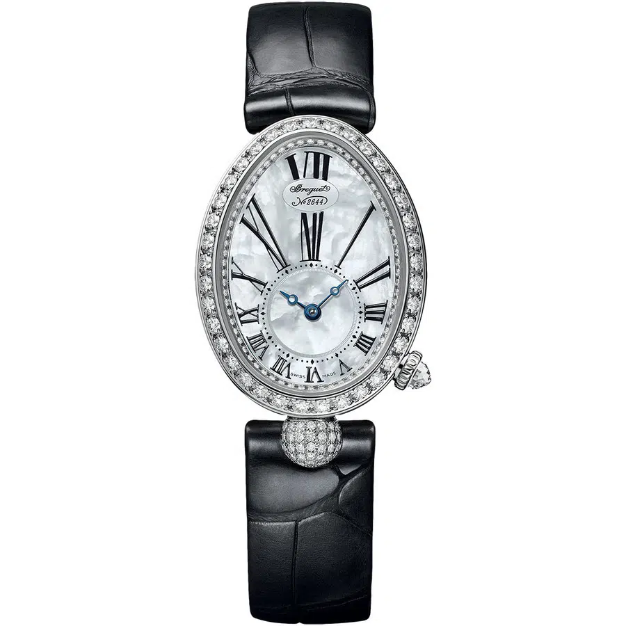 Breguet Reine De Naples 8928BB51944DD0D3L White Gold With Black Leather Watch MOP Roman Dial 2024