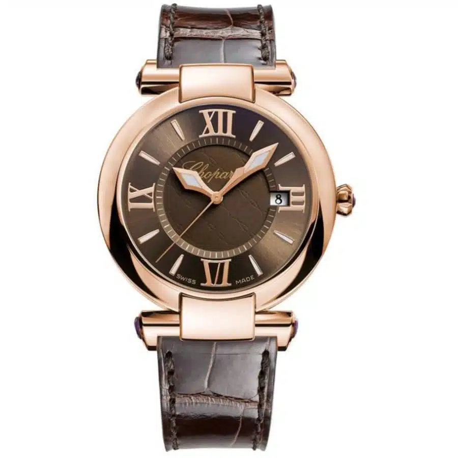 Chopard Imperiale 384241/5005 Rose Gold With Black Leather Watch Brown Dial