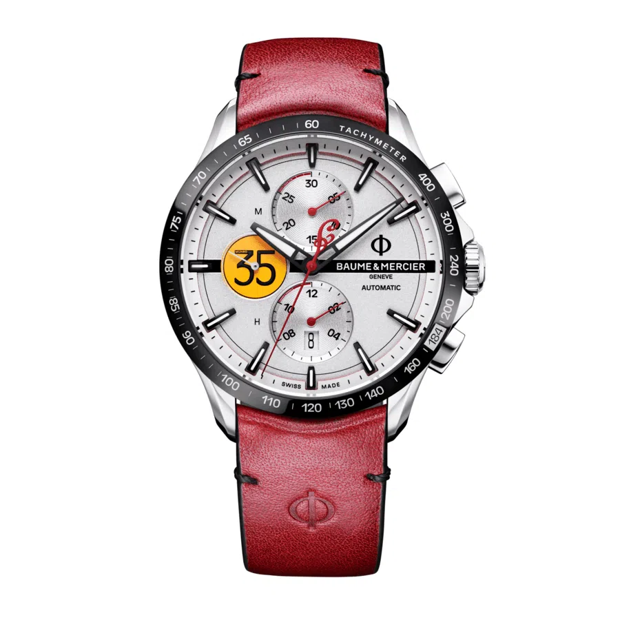 Baume & Mercier Clifton Club Automatic Chronogragh 10404 Stainless Steel With Red Leather Watch Silver Dial 2024