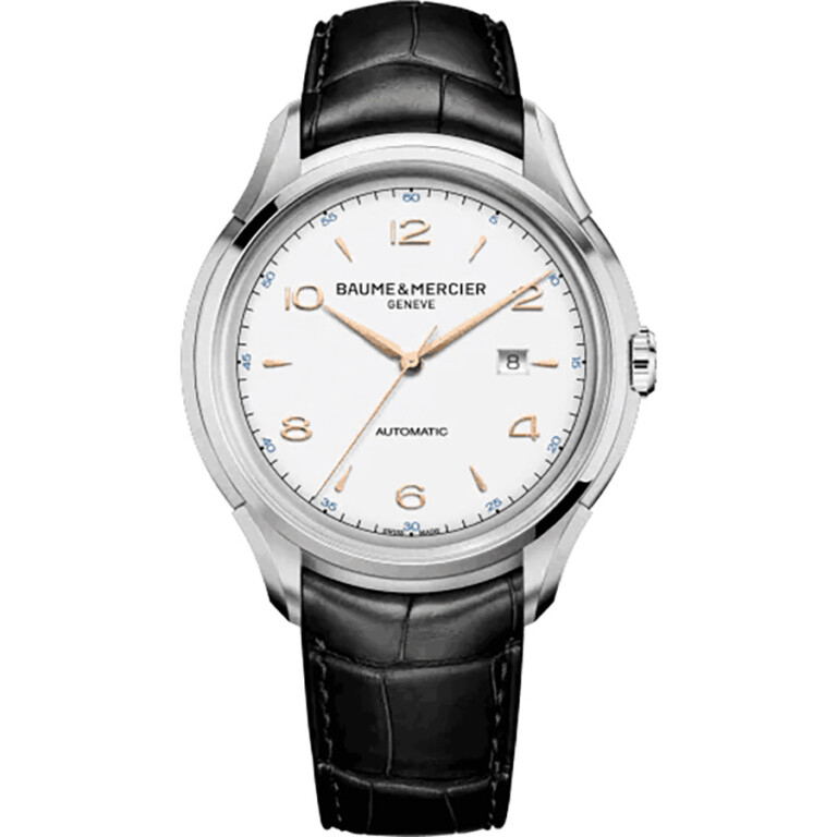 Baume and Mercier Clifton 10365 Stainless Steel With Black Leather Watch White Dial 2024