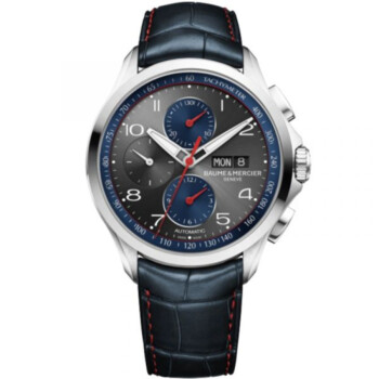 Baume and Mercier Clifton Chrono 10370 Stainless Steel With Blue Leather Watch Grey Dial 2024