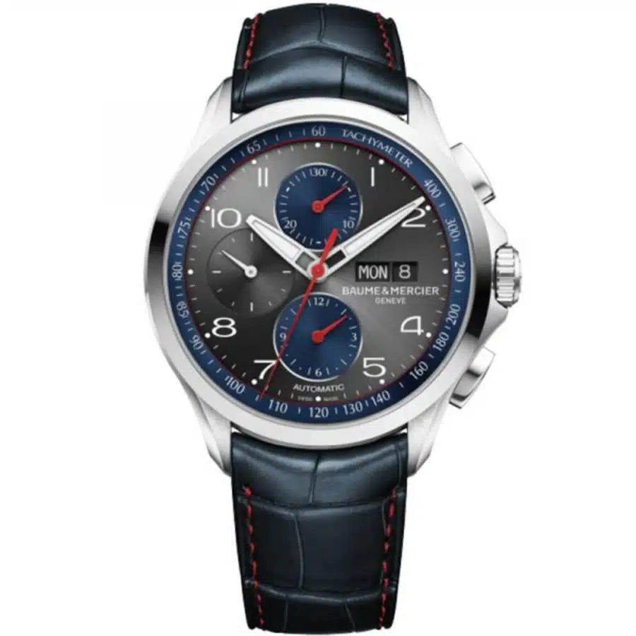 Baume and Mercier Clifton Chrono 10370 Stainless Steel With Blue Leather Watch Grey Dial 2024