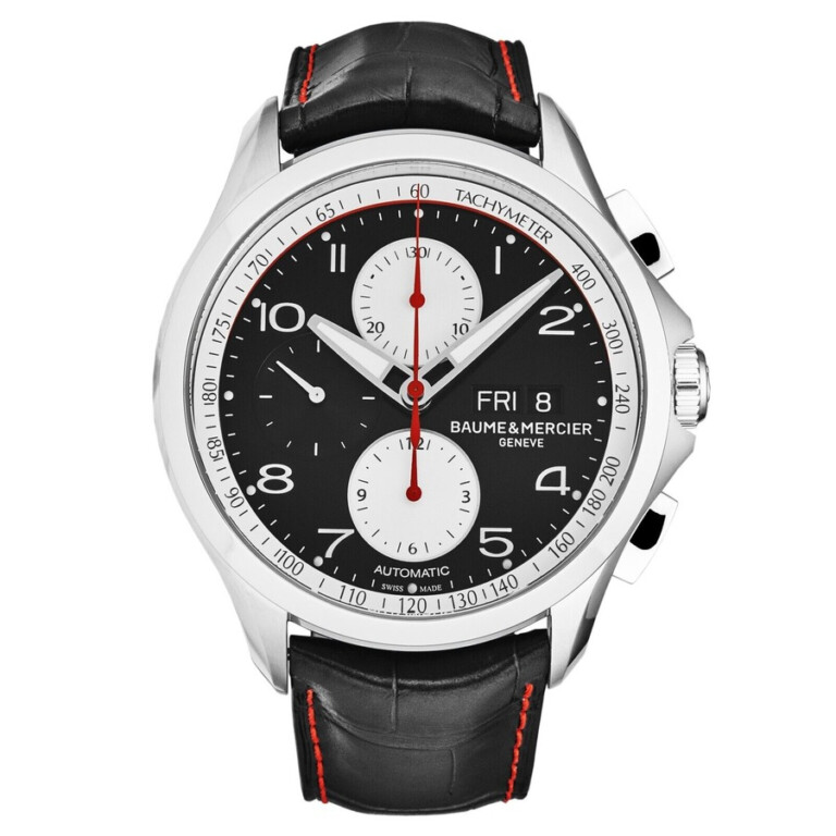Baume and Mercier Clifton Chrono 10372 Stainless Steel With Black Leather Watch Black Dial 2024