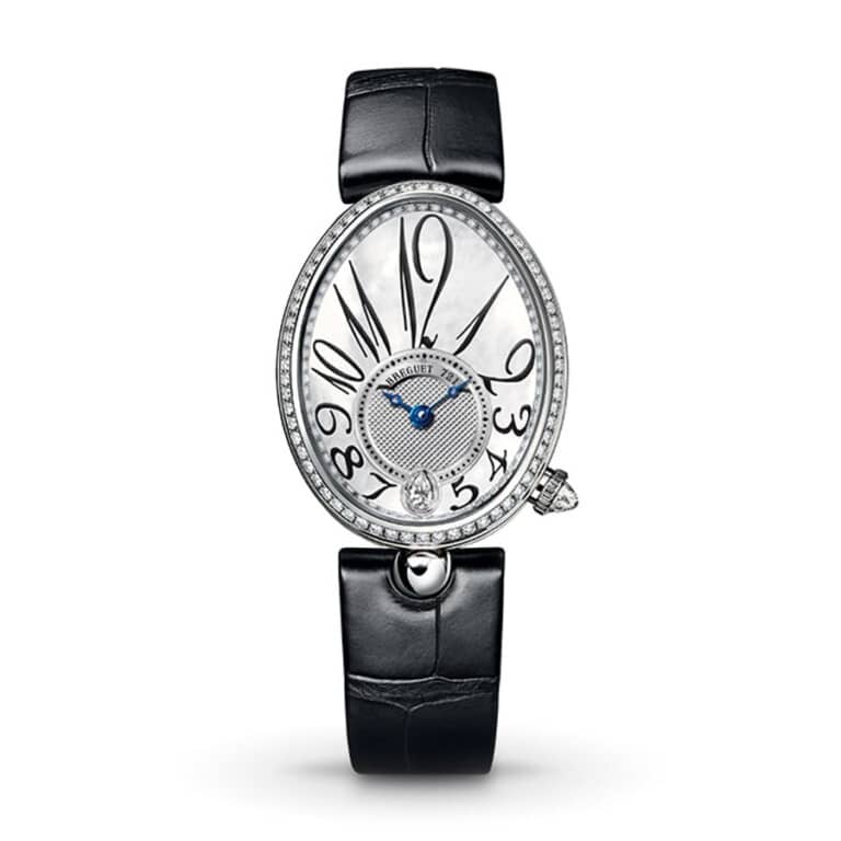 Breguet Reine De Naples 8918BB58964D00D3L White Gold With Black Leather Watch MOP Arabic Dial 2024
