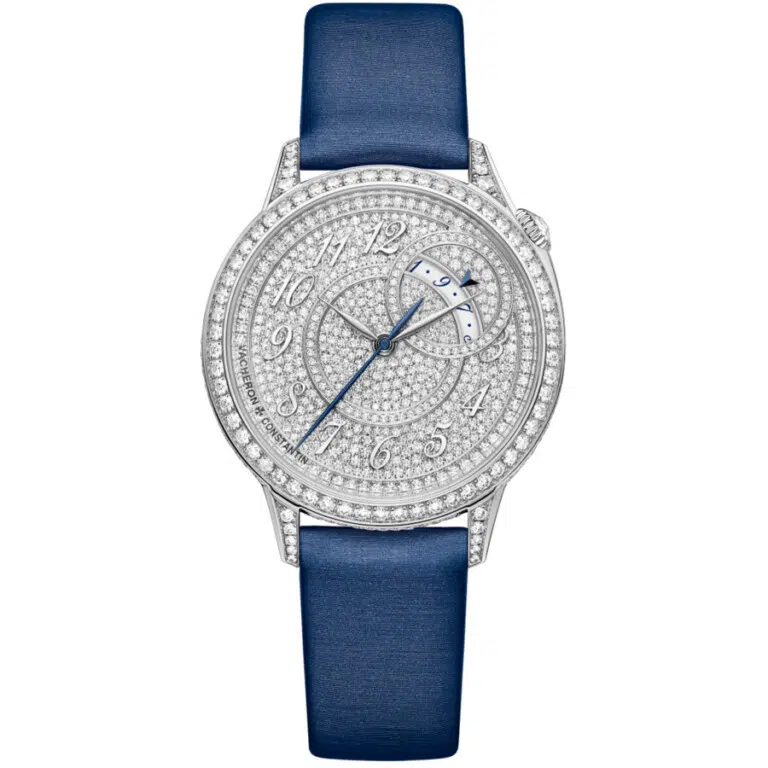 Vacheron Egeri 35mm White Gold With Blue Satin Watch Pave Diamond Dial 4606F/000G-B649
