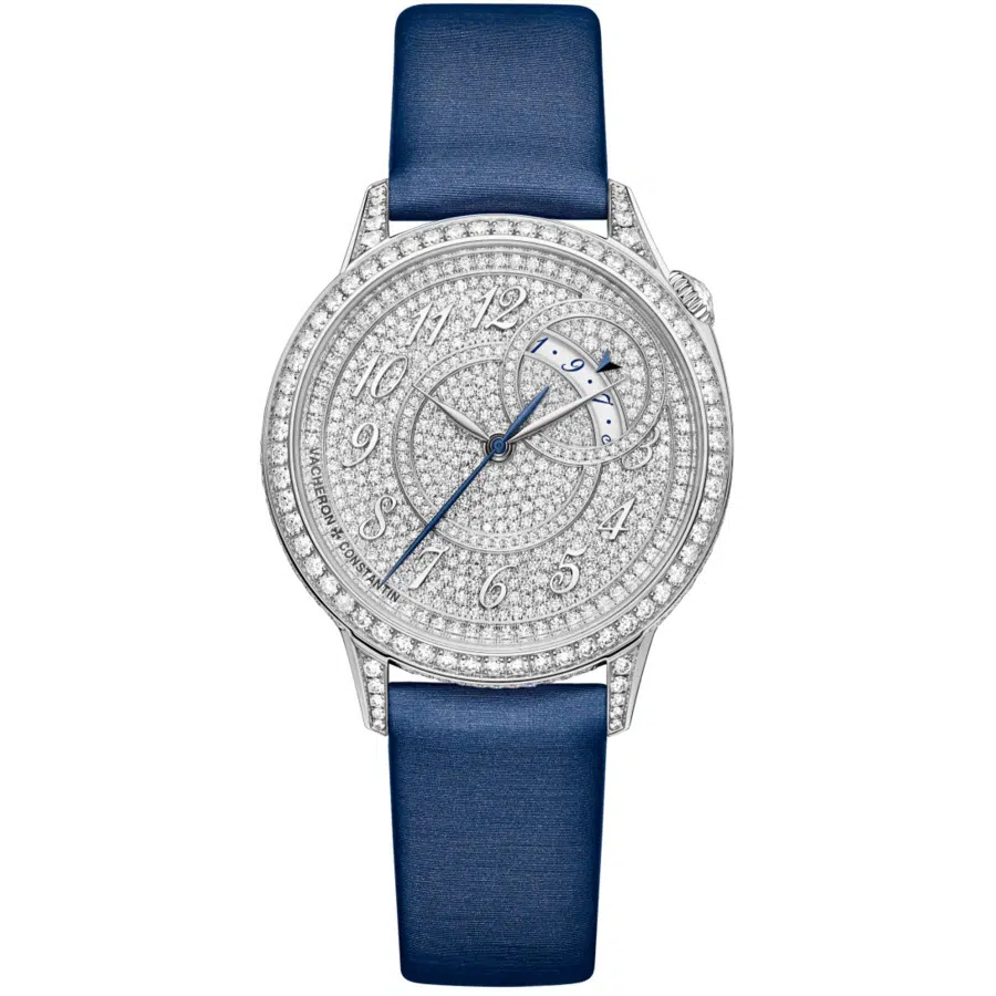 Vacheron Egeri 35mm White Gold With Blue Satin Watch Pave Diamond Dial 4606F/000G-B649