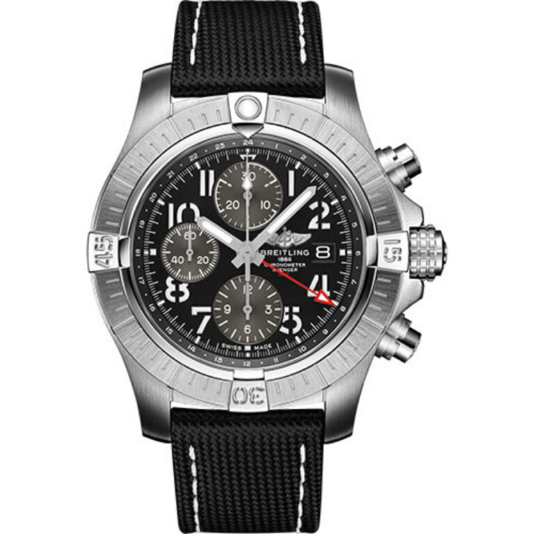 Breitling Avenger Chronogragh GMT A24315101B1X1 Stainless Steel With Black Calfskin Leather Watch Black Dial 2024