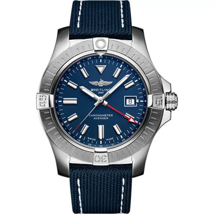 Breitling Avenger GMT A32395101C1X1 Stainless Steel With Blue Calfskin Leather Watch Blue Dial