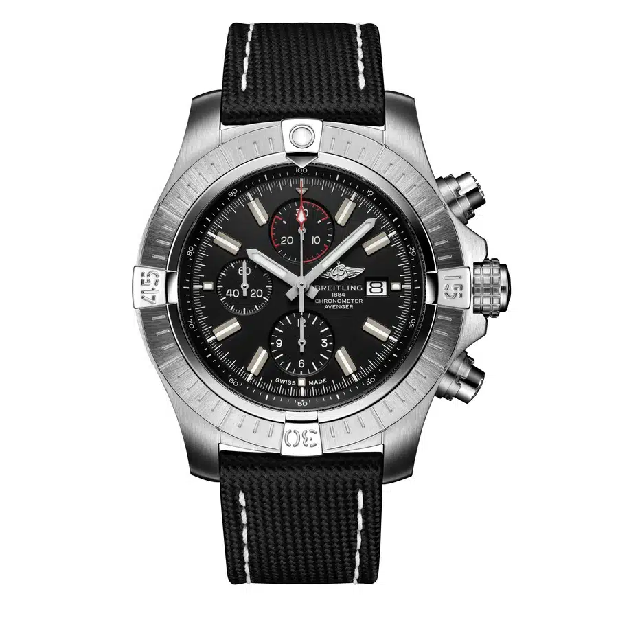 Breitling A13375101B1X1 Super Avenger Chronogragh 48mm Stainless Steel With Black Leather Watch Black Dial 2024