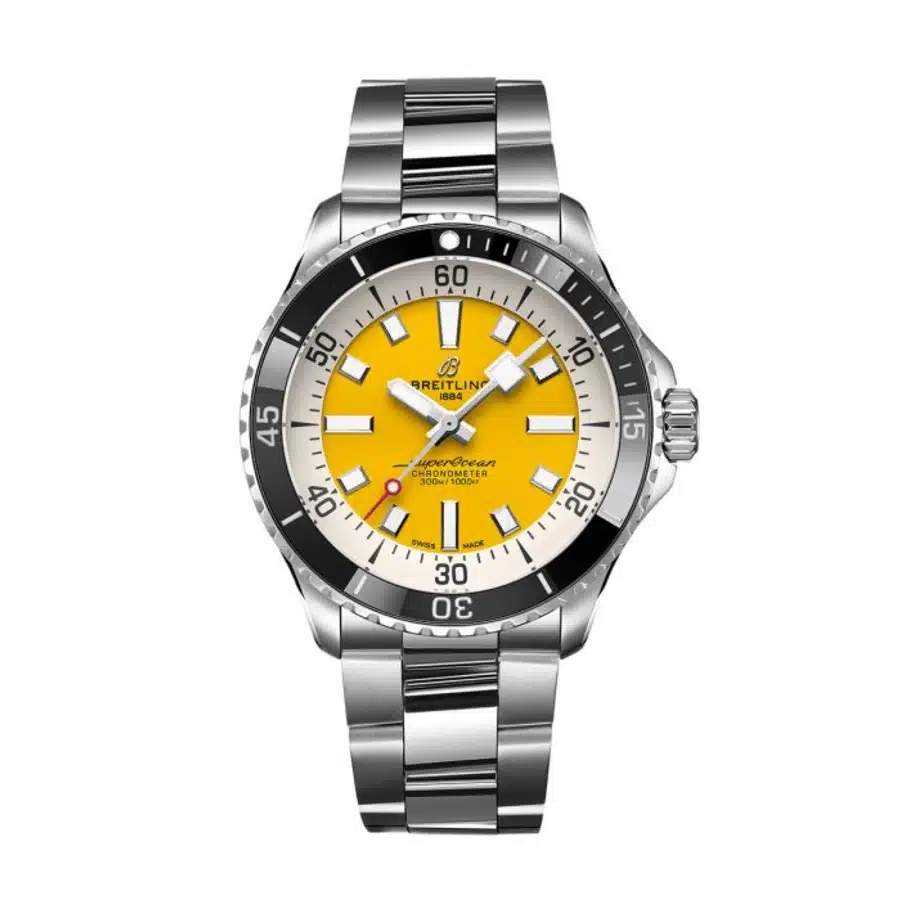 Breitling Superocean 42mm Stainless Steel Watch Yellow Dial A17375211I1A1