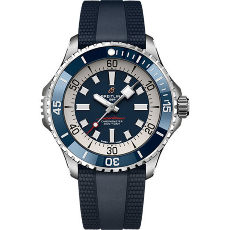 Breitling Superocean Automatic 46 Stainless Steel With Blue Rubber Watch Blue Dial A17378E71C1S1
