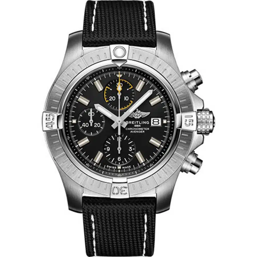 Breitling Avenger Chronogragh 45mm Black Leather Men's Watch Stainless Steel A13317101B1X2 Black Dial 2024