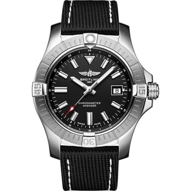 Breitling Avenger A17318101B1X1 Stainless Steel With Black Calfskin Leather Watch Black Dial