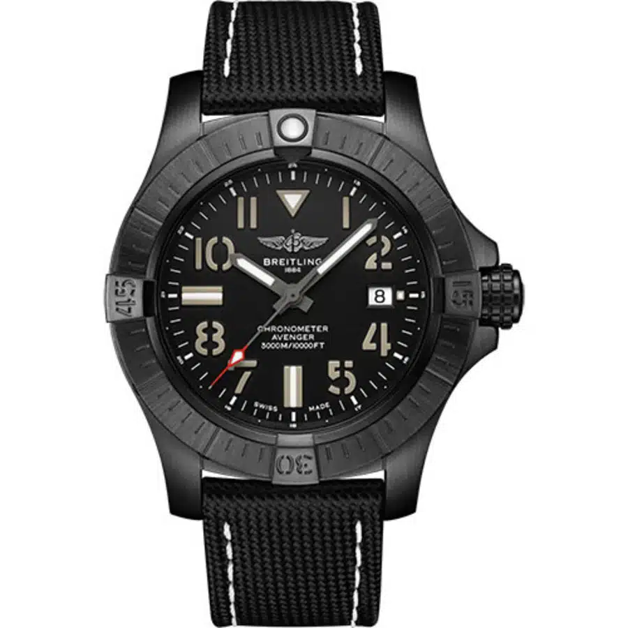 Breitling Avenger Night Mission 45mm V17319101B1X1 Black Titanium With Black Leather Watch Black Dial 2024