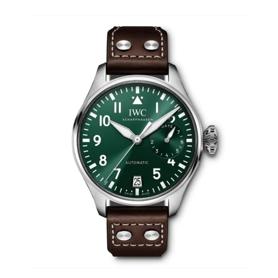 IWC Big Pilot 46mm Stainless Steel IW501015 Brown Leather Watch Green Dial 2024