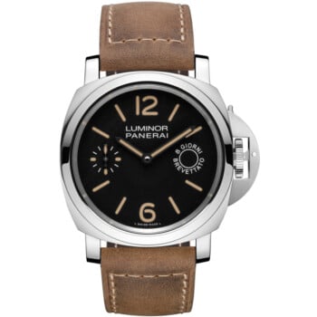 Panerai Luminor 8 Day Stainless Steel With Brown Leather Watch Black Dial PAM00590