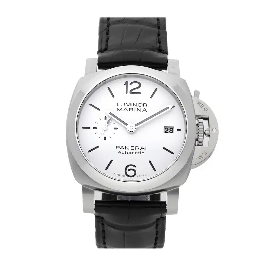 Panerai Luminor Due 40mm Stainless Steel With Black Leather Watch White Dial PAM01271