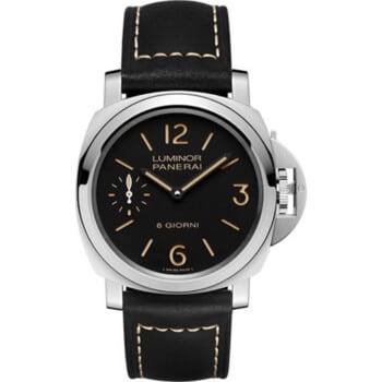 Panerai Luminor Base 44mm Stainless Steel With Black Leather Watch Black Dial PAM00915