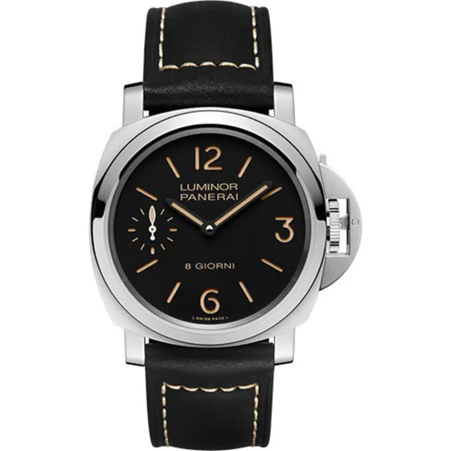 Panerai Luminor Base 44mm Stainless Steel With Black Leather Watch Black Dial PAM00915