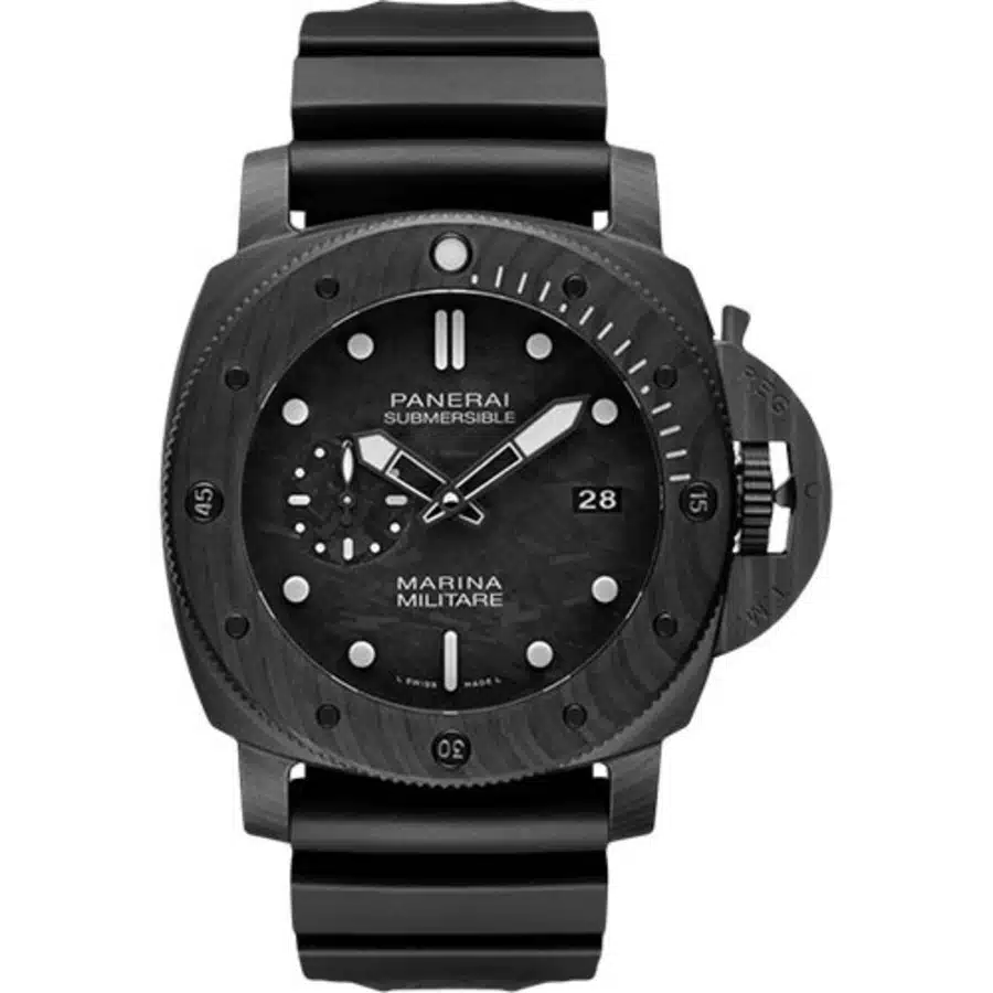 Panerai Submersible Marina Carbotech 47mm Black Carbon With Black Rubber Watch Black Dial PAM02979