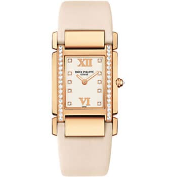 Patek Philippe Twenty-4 4920R-010 Rose Gold With Beige Satin Watch Silver Diamond Dial