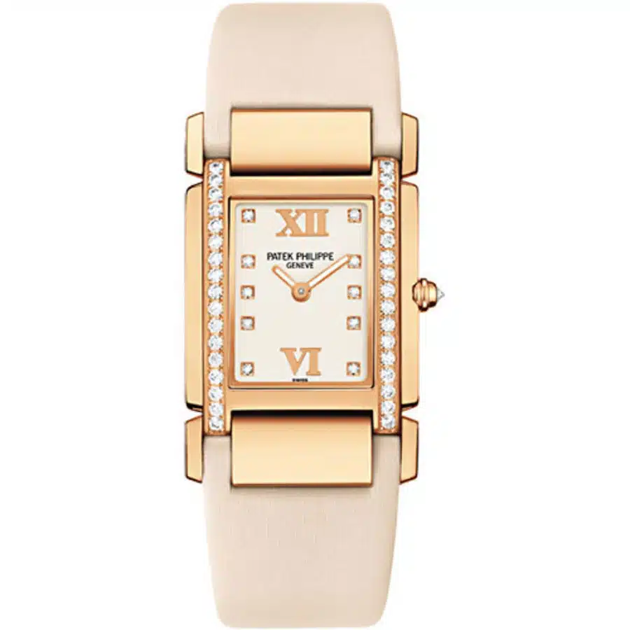 Patek Philippe Twenty-4 4920R-010 Rose Gold With Beige Satin Watch Silver Diamond Dial