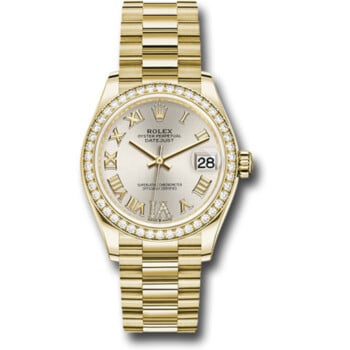 Rolex Datejust 31mm President Yellow Gold with Diamond set on Bezel Watch Silver Roman Dial 278288RBR