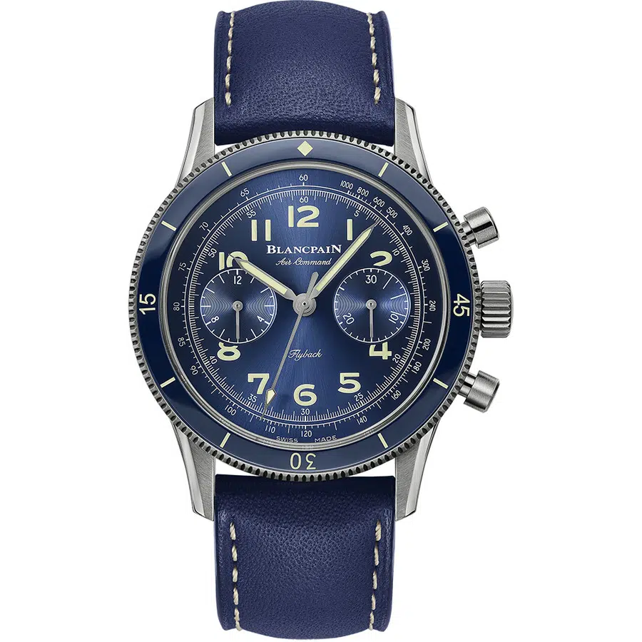Blancpain Air Command Flyback AC02-12B40-63A Titanium with Blue Leather Watch Blue Dial