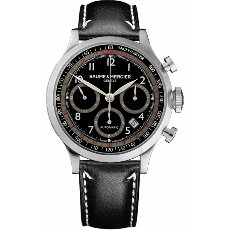 Baume and Mercier Capeland 10001 Stainless Steel With Black Leather Watch Black Dial 2024