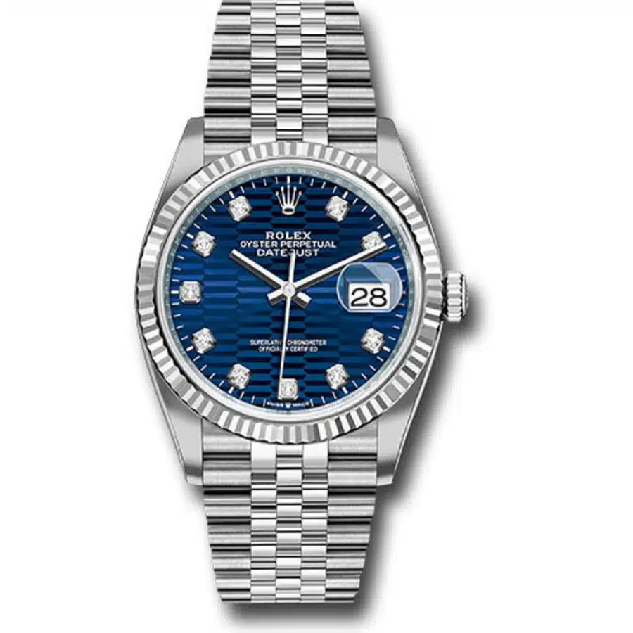 Rolex Datejust 36 Jubilee 126234-0057 Stainless Steel Watch Blue Fluted Motif Diamond Dial