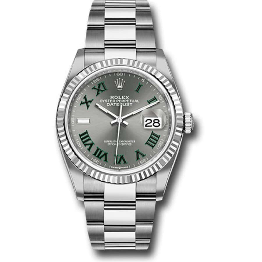 Rolex Datejust 36 Oyster 126234 Stainless Steel Watch Grey Green Roman Dial