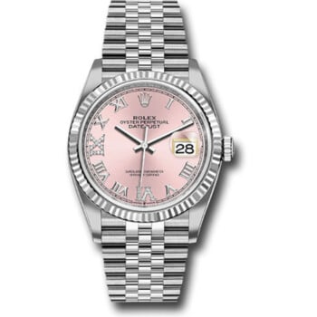 Rolex Datejust 36 Jubilee 126234 Stainless Steel Watch Pink Roman 6 and 9 Diamond Dial