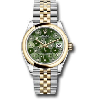 Rolex Datejust 278243-0032 31 Jubilee Stainless Steel & Yellow Gold Watch Green Floral Diamond Dial