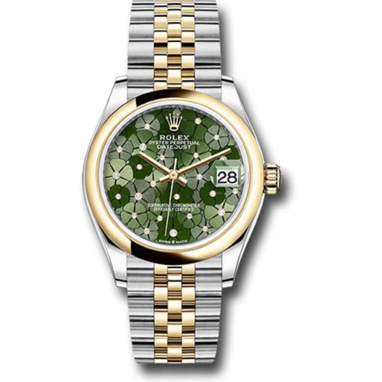 Rolex Datejust 278243-0032 31 Jubilee Stainless Steel & Yellow Gold Watch Green Floral Diamond Dial