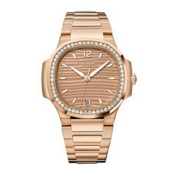 Patek Philippe Nautilus 7118/1200R-010 rose gold watch, diamond bezel, brown dial
