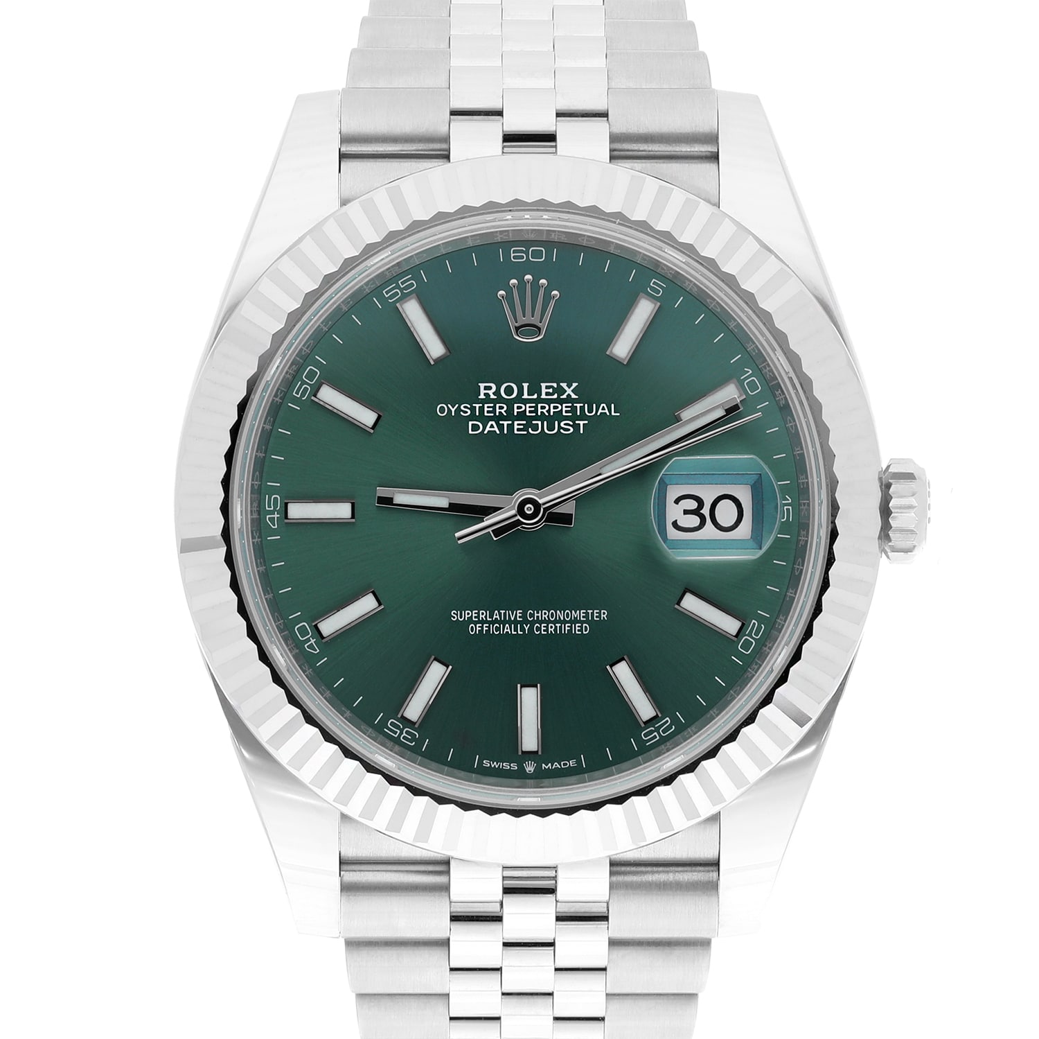 Rolex Datejust 41mm Jubilee 126334 Stainless Steel Watch Mint Green Dial 2023