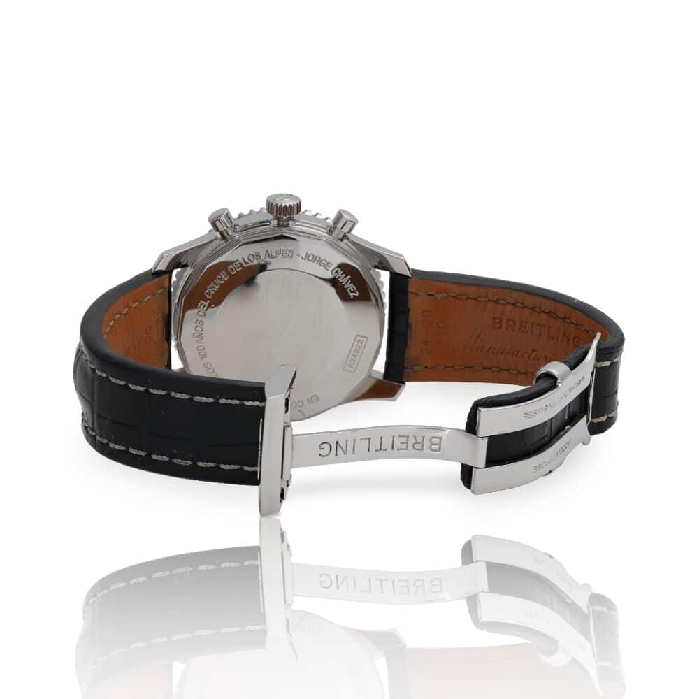 Breitling Navitimer Chronograph Ivory Dial A24322 Stainless Steel Watch Black Leather Strap