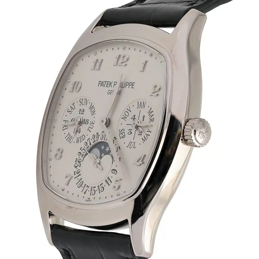 Patek Philippe Perpetual Calendar 5940G-001 white gold cushion watch, side view
