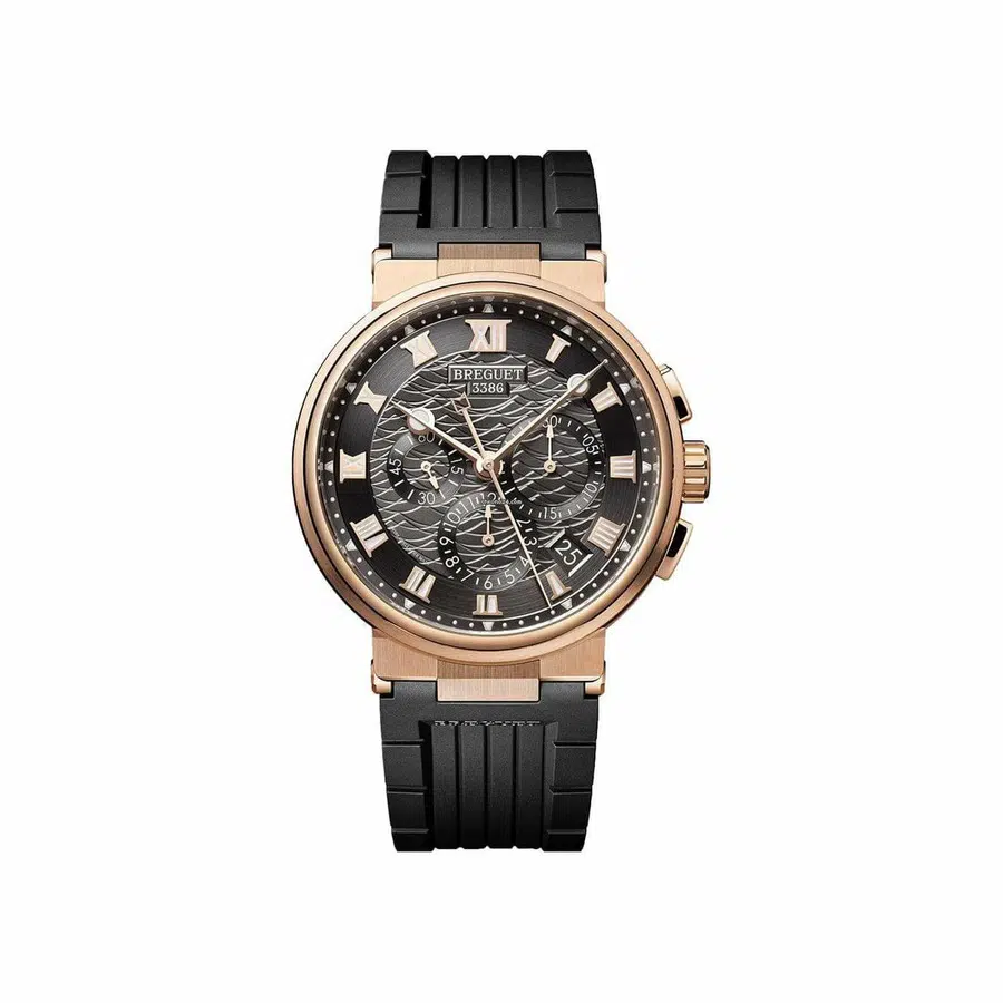 Breguet Marine Chrono 42mm Rose Gold 5527BR/G3/5WV Black Rubber Watch Grey Dial