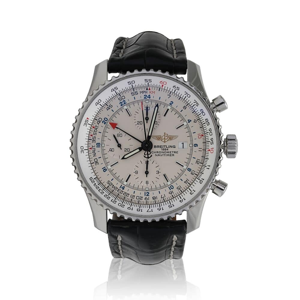 Breitling Navitimer Chronograph Ivory Dial A24322 Stainless Steel Watch Black Leather Strap
