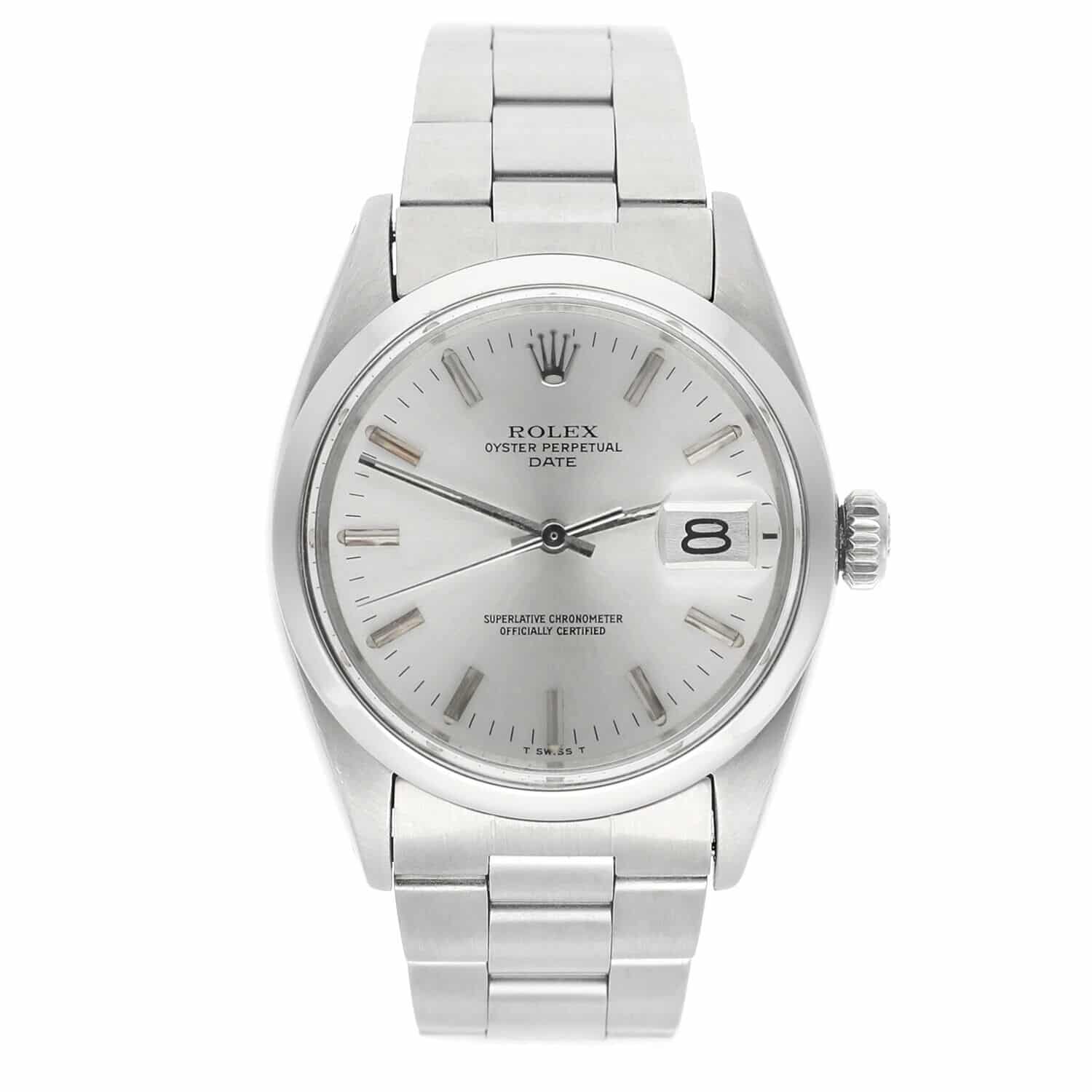 Rolex Date Stainless Steel Silver Dial Vintage Watch 1500 Circa 1975