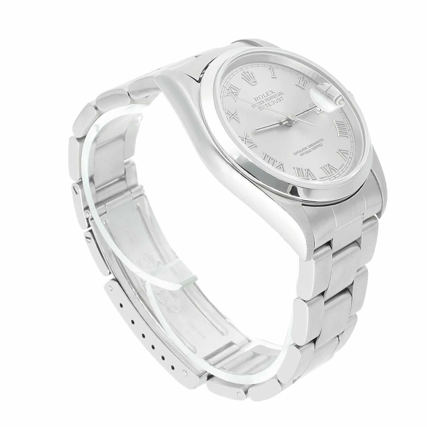 Rolex Datejust 16200 36mm Mens Stainless Steel Watch with Oyster Band and Silver Dial