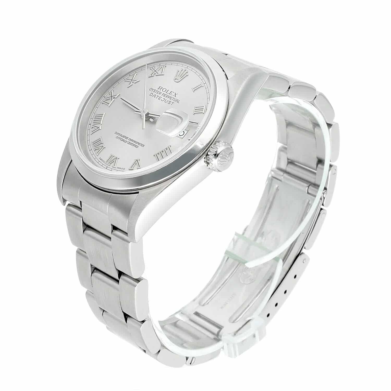 Rolex Datejust 16200 36mm Mens Stainless Steel Watch with Oyster Band and Silver Dial