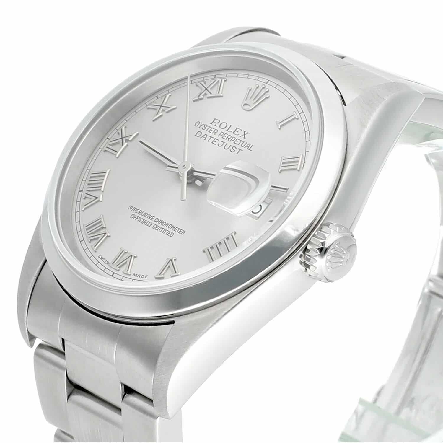 Rolex Datejust 16200 36mm Mens Stainless Steel Watch with Oyster Band and Silver Dial