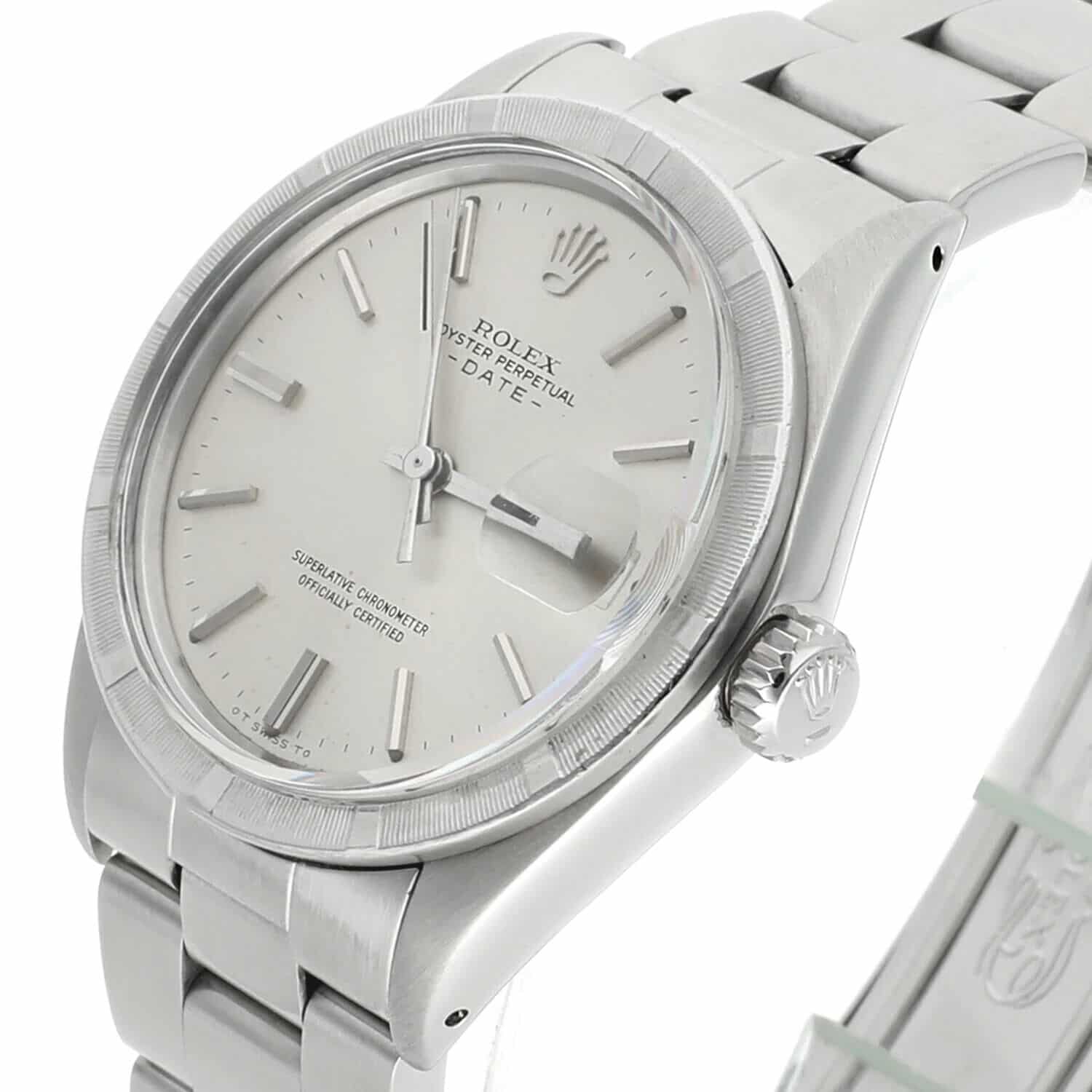 Rolex Oyster Perpetual Date Stainless Steel Watch Silver Dial Oyster Band Vintage 1501