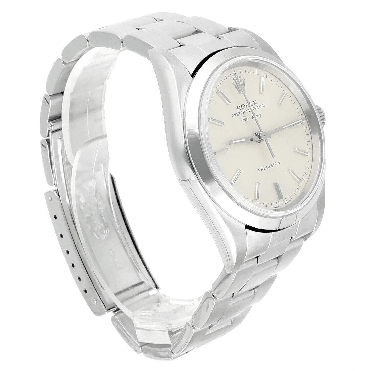 Rolex Air King 34mm Stainless Steel Watch Silver Dial Smooth Bezel Unisex 14000